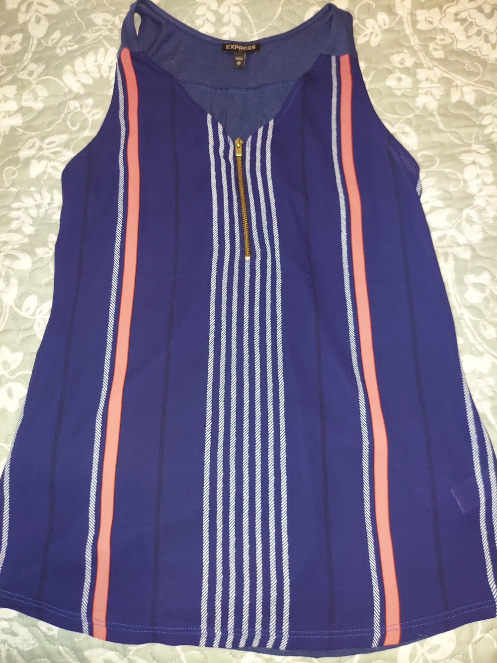 Express Women's Royal Blue Stripe Zip-Front Tank Top